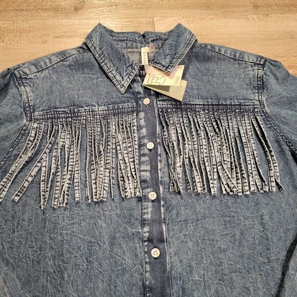 Roper Western Tassel Top Chambray Button Down Shirt Women's XL New NWT - Picture 2 of 7